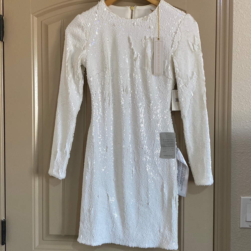 Dress the population xxs white sequins